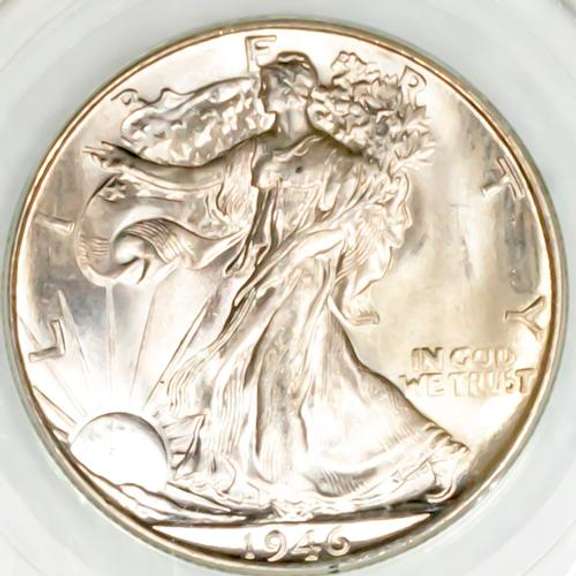 1946 S PCGS Frosty White Walking Liberty Half
