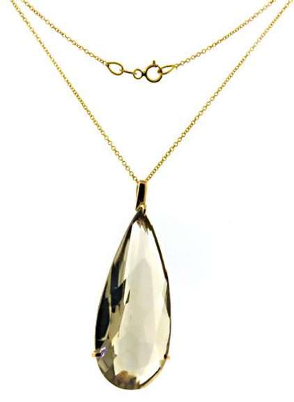 Chic 14kt YG Pear Smokey Quartz Necklace