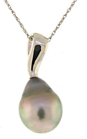 Gorgeous 14kt WG Grey Pearl Pendant Necklace