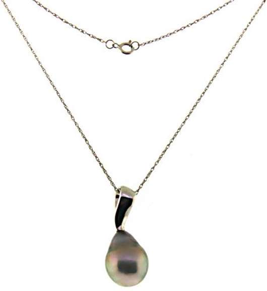 Gorgeous 14kt WG Grey Pearl Pendant Necklace