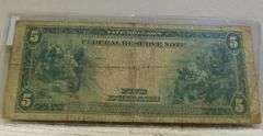 1914 Large Size, $5 Fed Res Note, circ