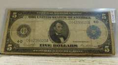 1914 Large Size, $5 Fed Res Note, circ