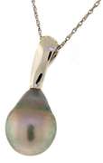 Gorgeous 14kt WG Grey Pearl Pendant Necklace