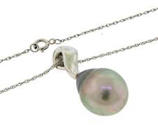 Gorgeous 14kt WG Grey Pearl Pendant Necklace