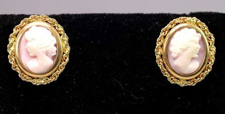 Gorgeous Cameo Earrings with 14KT Twisted Frame