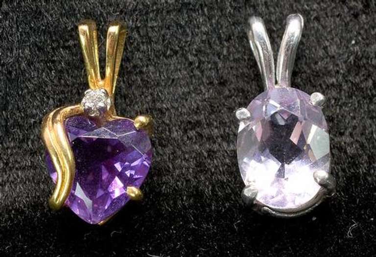 Set of 2 Amethyst Pendants in 14KT Gold
