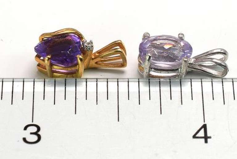 Set of 2 Amethyst Pendants in 14KT Gold
