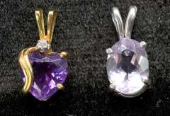 Set of 2 Amethyst Pendants in 14KT Gold