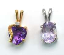 Set of 2 Amethyst Pendants in 14KT Gold