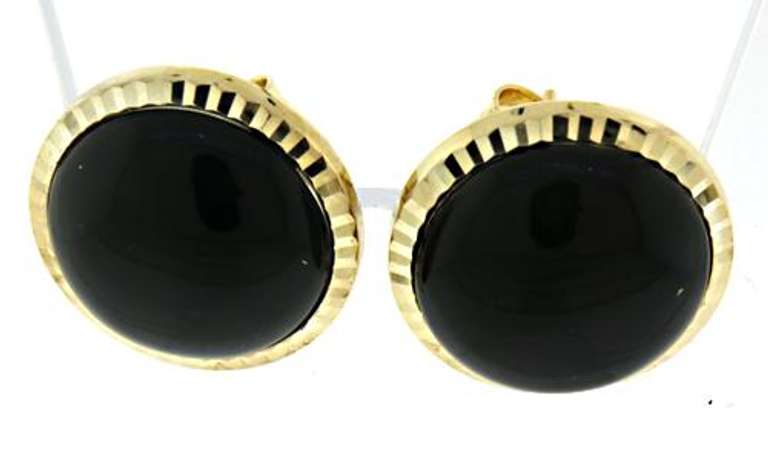 14kt Black Onyx with Fluted Bezel Earrings