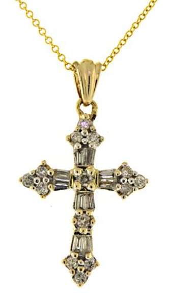 Strong Baguette & RBC Diamond Cross Necklace