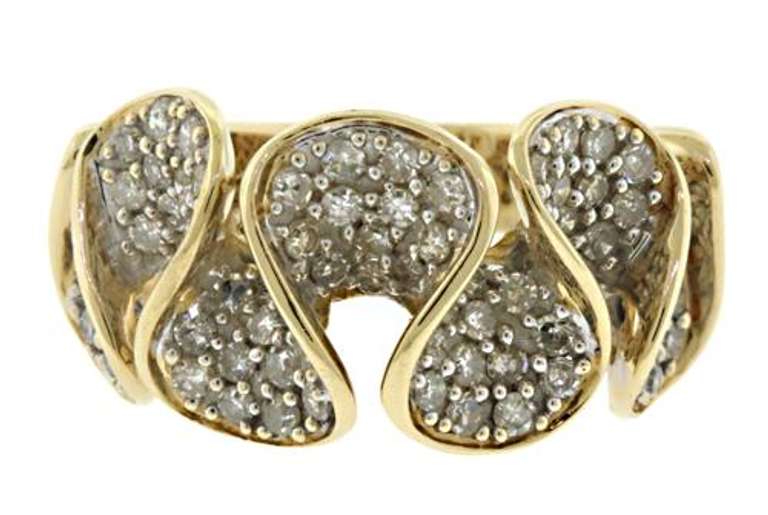 Fabulous Pave Diamond Wave Yellow Gold Ring