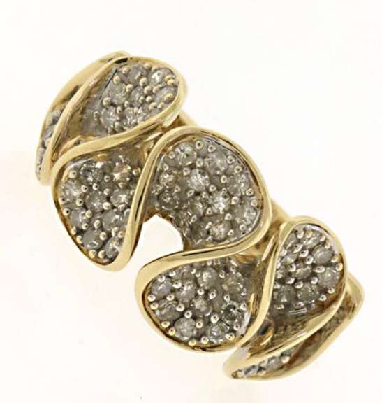 Fabulous Pave Diamond Wave Yellow Gold Ring