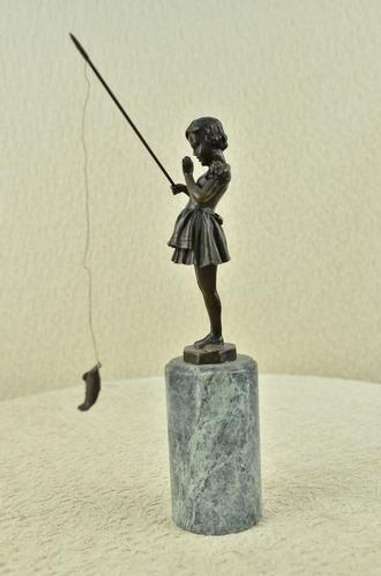Young Girl Fishing in Lake Bronze Sculpture