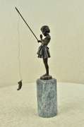 Young Girl Fishing in Lake Bronze Sculpture