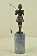 Young Girl Fishing in Lake Bronze Sculpture