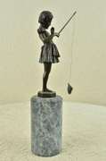 Young Girl Fishing in Lake Bronze Sculpture