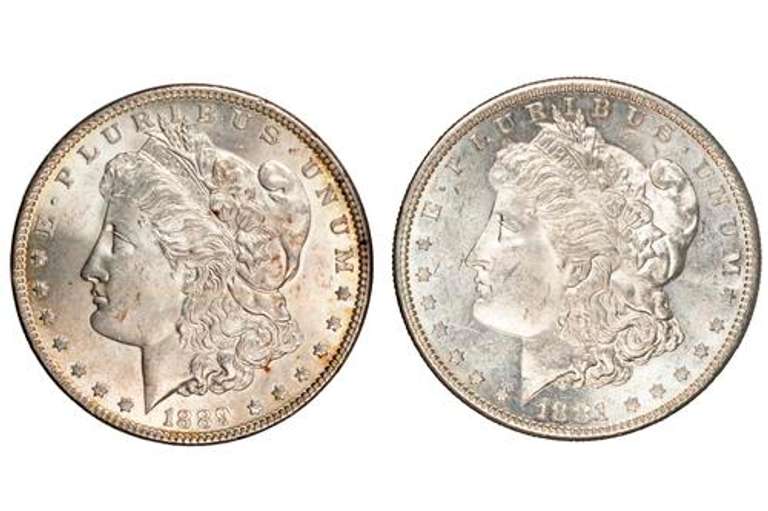 1881 S And 1889 Frosty White BU Morgan Dollars