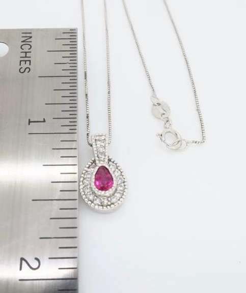 Ruby and Diamond Halo Style Pendant Necklace