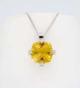 14K White Gold Citrine & Diamond Pendant Necklace