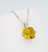 14K White Gold Citrine & Diamond Pendant Necklace
