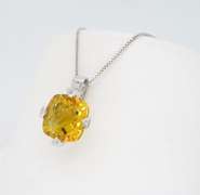 14K White Gold Citrine & Diamond Pendant Necklace