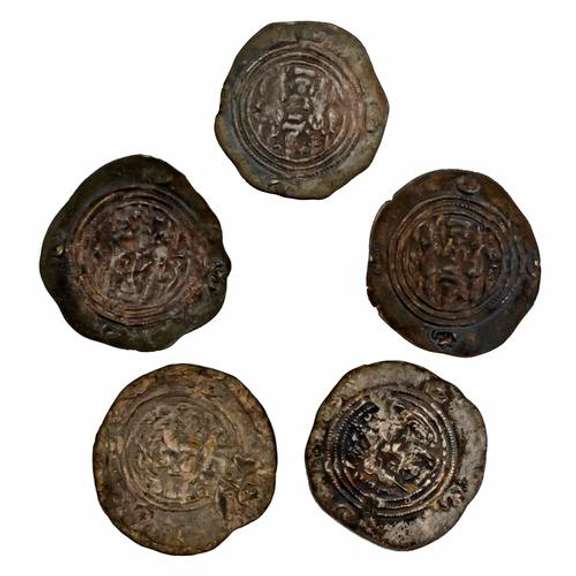 5 Sarsanian Empire Silver Coins Circa 600 AD