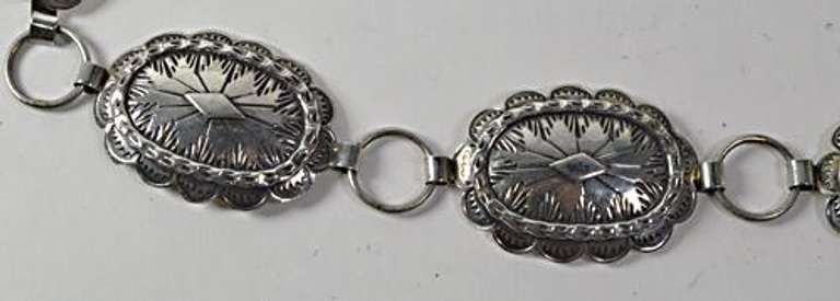 Solid Silver Concho Hand Stamped Belt