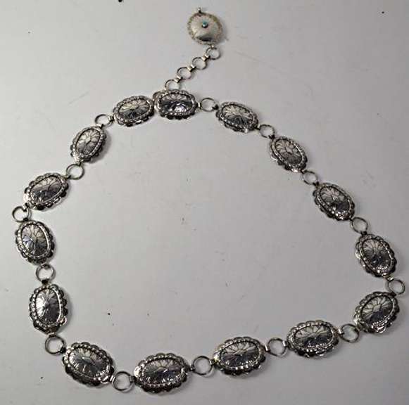 Solid Silver Concho Hand Stamped Belt