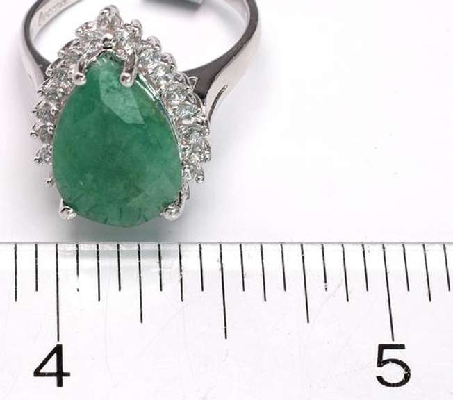 Classy pear-Cut Emerald & Sapphire Halo Ring, Sterling