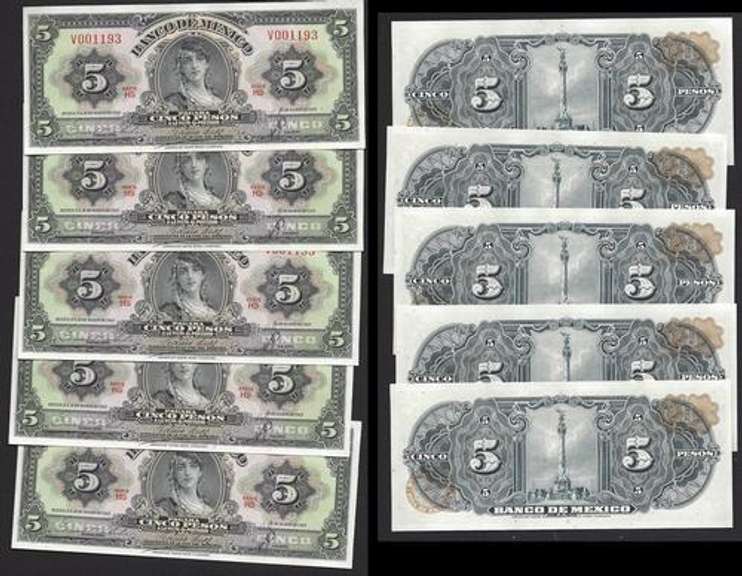 Set of 5 Consecutive Banco De Mexico 1959, Uncirculated