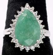 Classy pear-Cut Emerald & Sapphire Halo Ring, Sterling