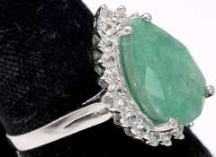 Classy pear-Cut Emerald & Sapphire Halo Ring, Sterling