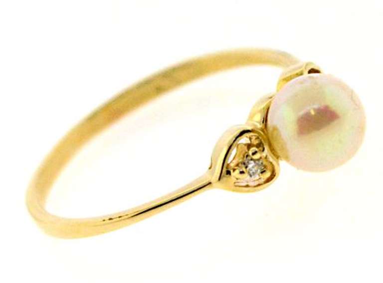 Delicate 14kt YG Pearl and Diamond Ring