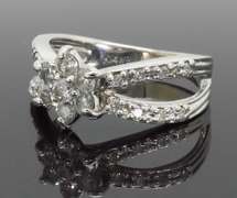 14K White Gold Floral Diamond Ring