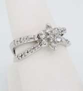 14K White Gold Floral Diamond Ring