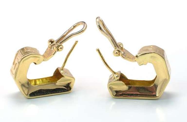 Chunky Greek Key J Earrings in 18KT Gold
