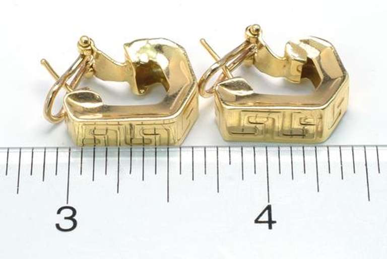 Chunky Greek Key J Earrings in 18KT Gold