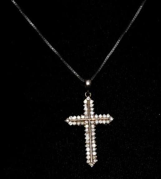 Interesting  Diamond-Outlined Cross in 14KT White Gold