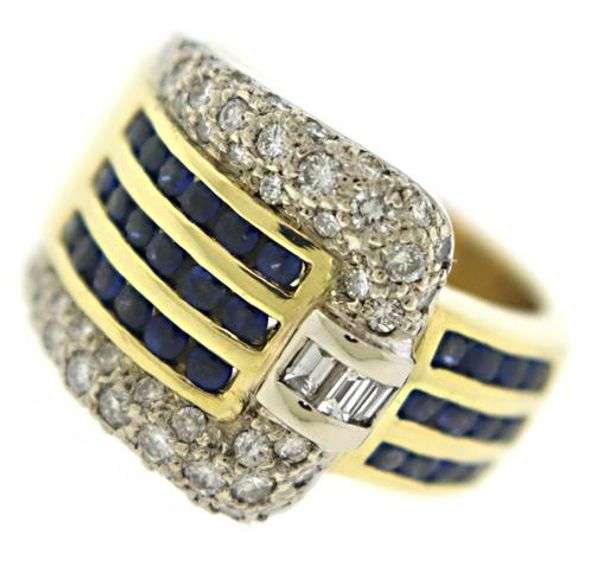 Gorgeous 18kt YG Blue Sapphire and Diamond Buckle Ring