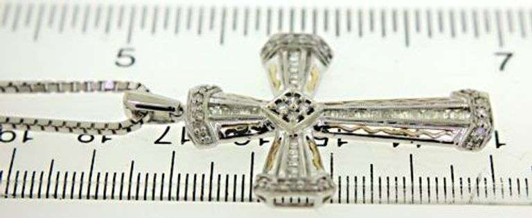 Fabulous 14kt WGBaguette Diamond Cross Pendant Necklace