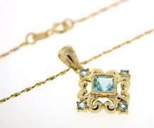 Fantastic Blue Topaz Filgree Pendant Necklace