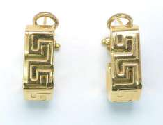 Chunky Greek Key J Earrings in 18KT Gold