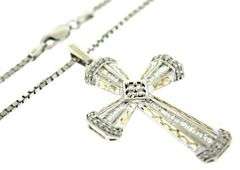 Fabulous 14kt WGBaguette Diamond Cross Pendant Necklace