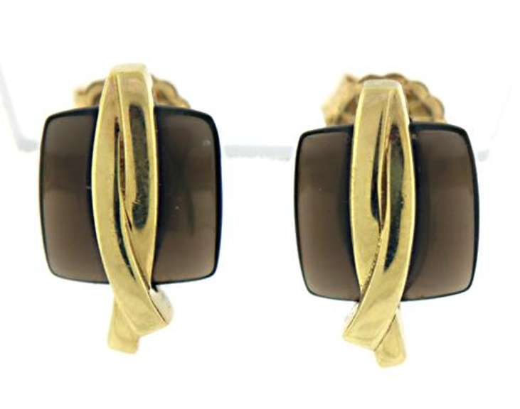 Beautiful Smokey Quartz Yellow Gold Earrings