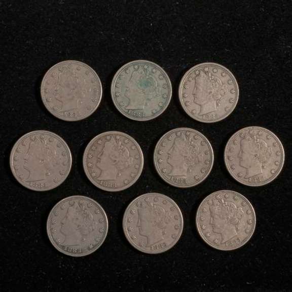 10 1883 Rackateer Variety No Cents  Barber V Nickels