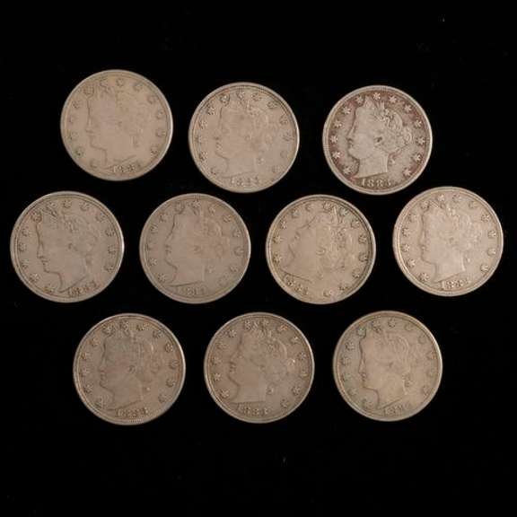 10 1883 Rackateer Variety No Cents  Barber V Nickels