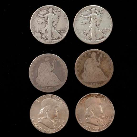 6 Silver Halves 3 Types