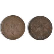 2 1852 3 Cent Silvers