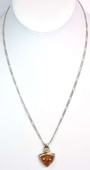 Interesting Amber Necklace in Sterling Silver